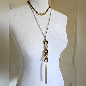 LUCKY BRAND 2 in 1 Tortoise Lariat Choker Layer Necklace Gold Tone